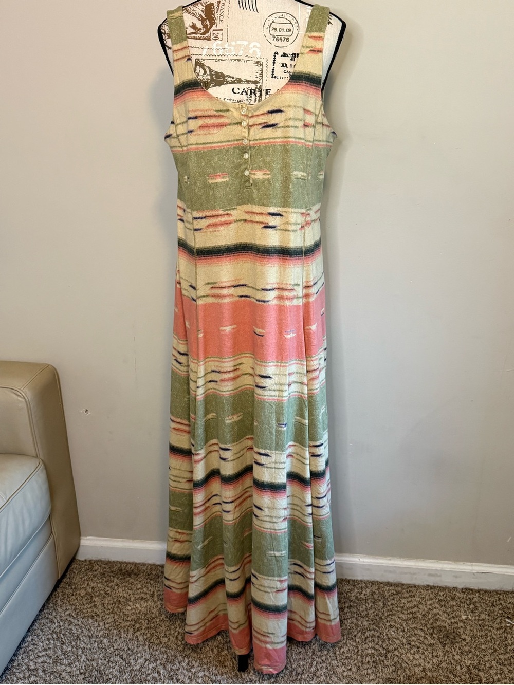 Lauren Ralph Lauren Striped Scoop-Neck Maxi Dress — Olive & Coral Size L - Picture 4 of 7